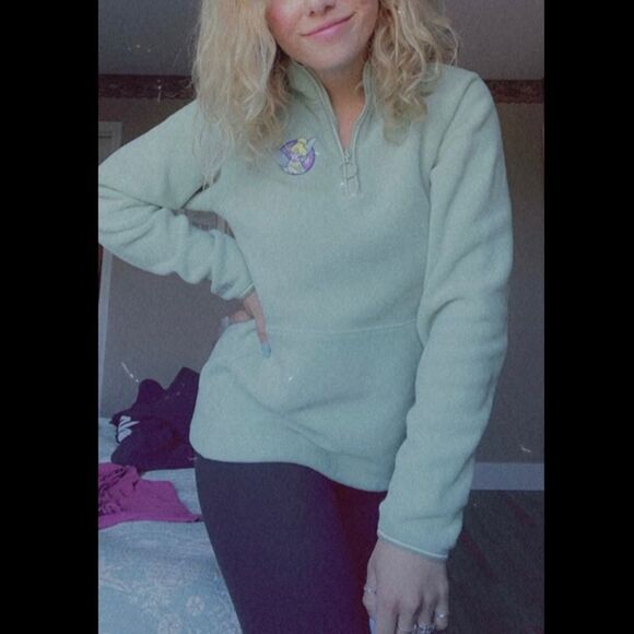 Tinkerbell Disneyland Vintage Style Light Green Quarter Zip Jacket - Picture 2 of 9